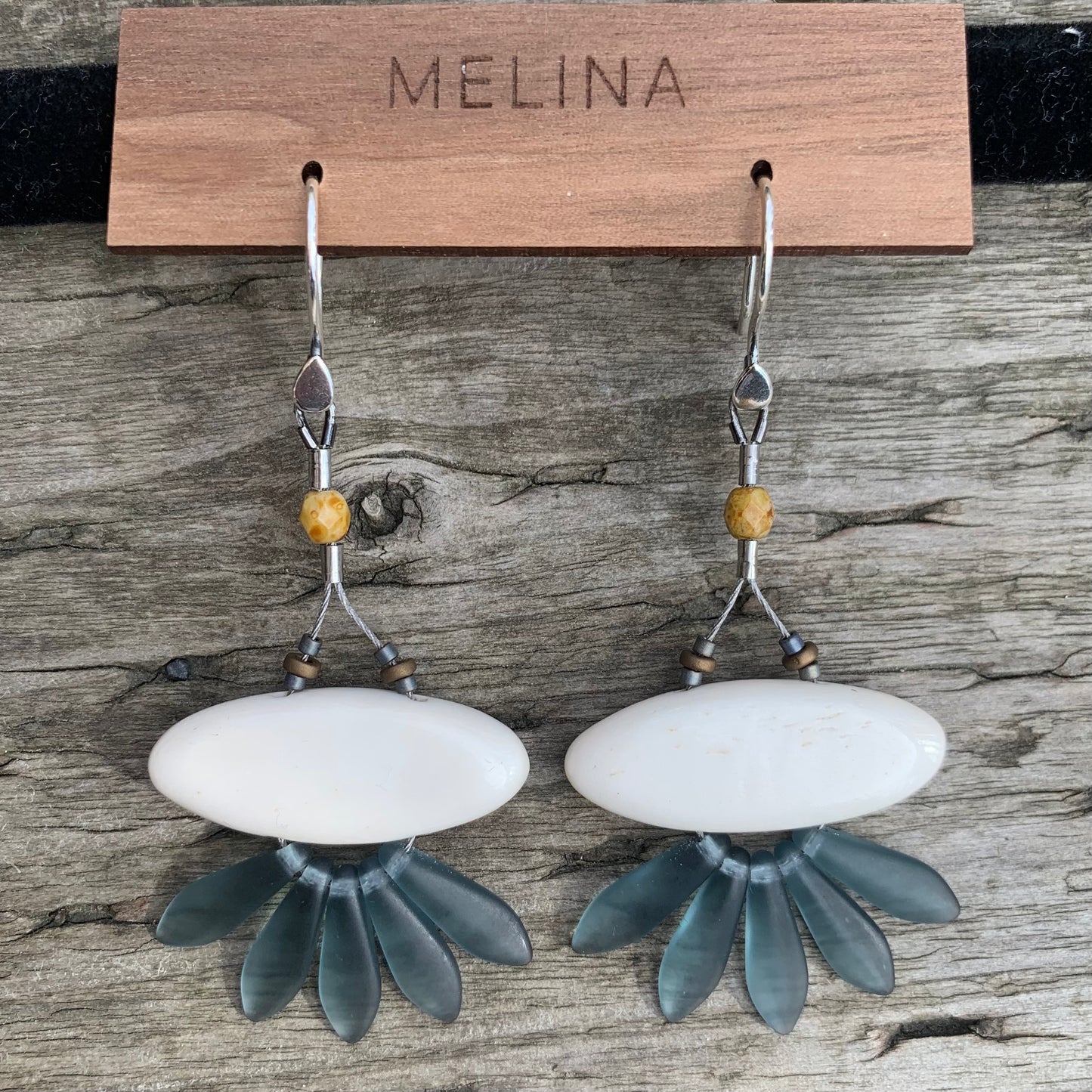 Oval Bone Earrings - Matte Grey Blue