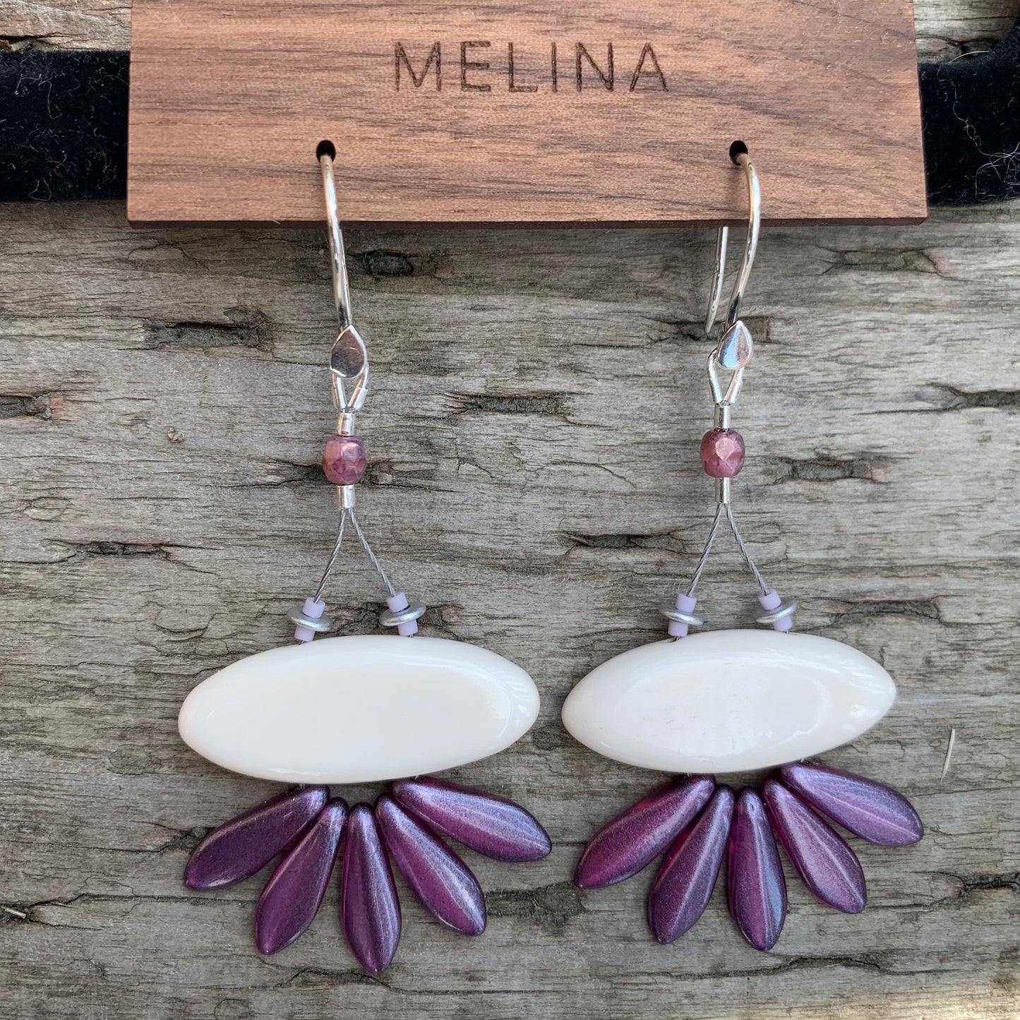 Oval Bone Earrings - Purple