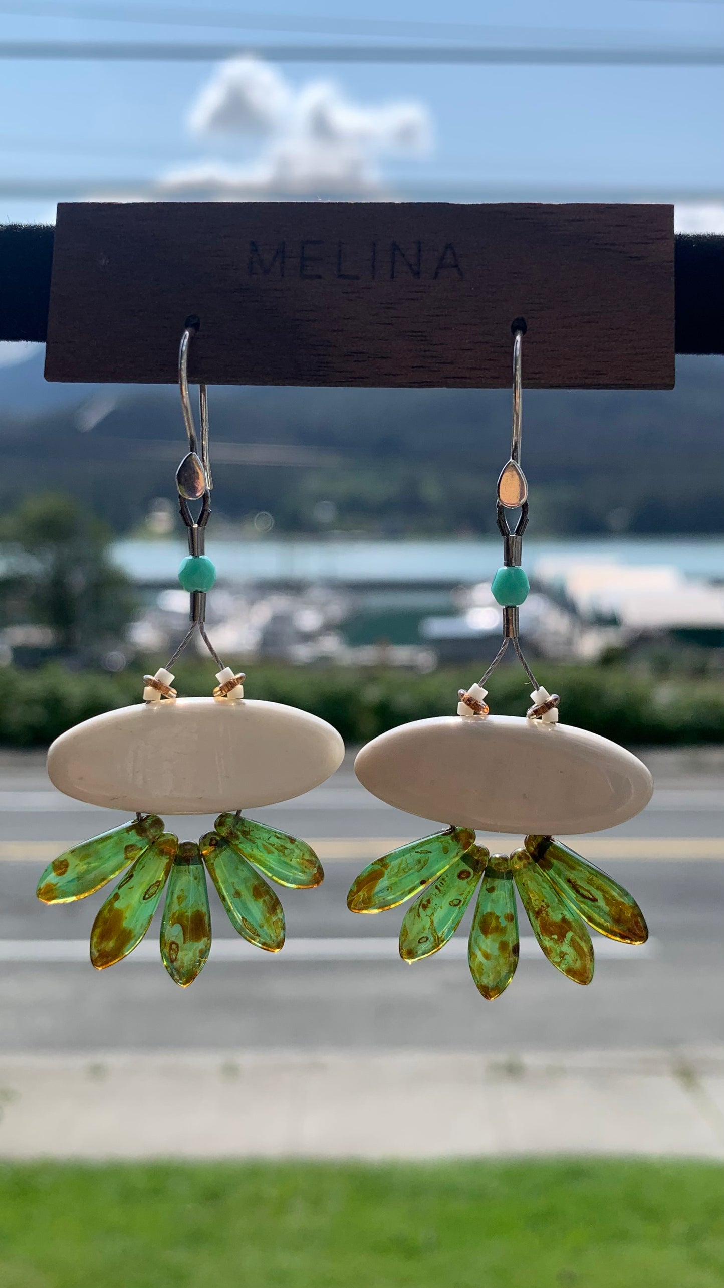 Oval Bone Earrings - Turquoise