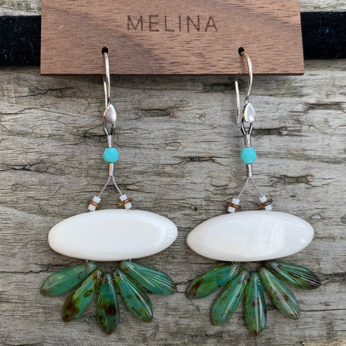 Oval Bone Earrings - Turquoise