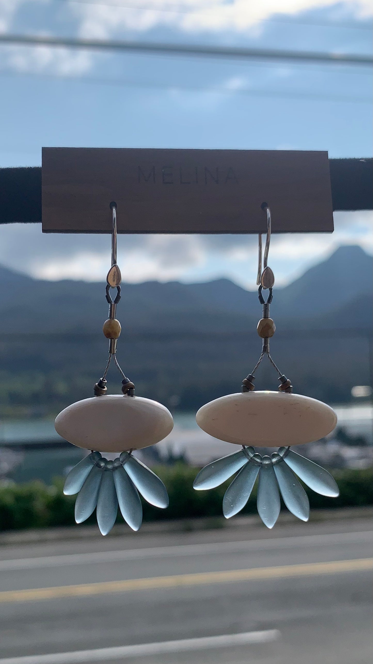 Oval Bone Earrings - Matte Grey Blue